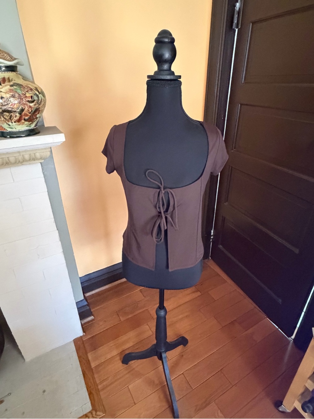 Garage Brown Tie-Front Crop Top